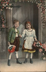 A By and Girl Holding Flowers Children Postcard Postcard