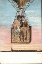 Man and Woman Waving From Hot Air Balloon Postcard