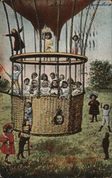 Children on a Hot Air Balloon Multiple Babies Postcard Postcard