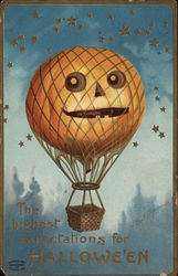 Hot Air Balloon with Jack-o-Lantern Halloween Postcard Postcard