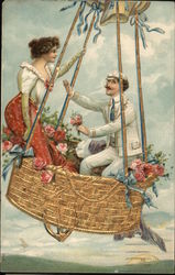 Couple Riding in Hot Air Balloon Postcard