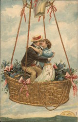 Man and Woman Kissing in a Hot Air Balloon Couples Postcard Postcard