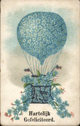 Hartelijk Gefeliciteerd - Balloon and Basket Covered in Blue Flowers Birthday Postcard Postcard