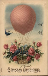 Hot Air Balloon with Birds and Flowers Birthday Postcard Postcard