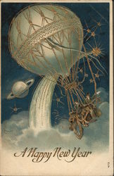 Hot Air Balloon on New Years Postcard