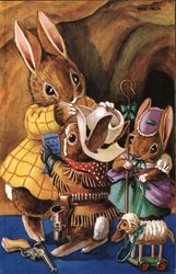 Rabbits Dressing in Costume Dressed Animals Postcard Postcard Postcard