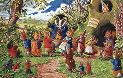 Rabbits Playing Tug O' War Dressed Animals Postcard Postcard Postcard