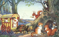 Animals Riding in a Coach to Visit Friends Postcard