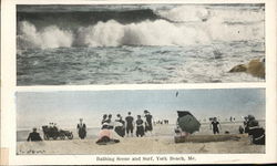 Bathing Scene and Surf York Beach, ME Postcard Postcard Postcard