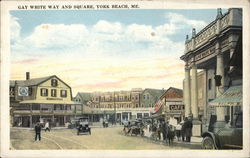 Gay White Way and Square York Beach, ME Postcard Postcard Postcard