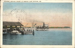 Steamer Leaving Wharf at Sebago Lake Station Casco, ME Postcard Postcard Postcard