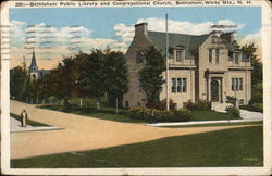 Public Library and Congregational Church, White Mts. Postcard