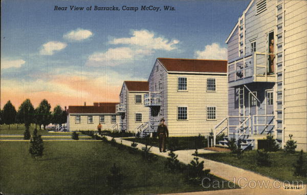 Rear View of Barracks, Camp McCoy Fort McCoy, WI Postcard