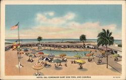 Hotel Del Coronado Surf Side Pool and Cabanas California Postcard Postcard Postcard