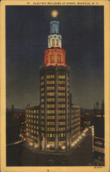 Electric Building at Night Postcard