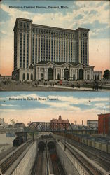 Michigan Central Station and Entrance to Detroit River Tunnel Postcard