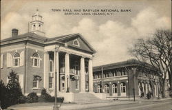 Town Hall & Babylon National Bank, Long Island Postcard