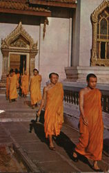 The Priests Leave the Temple Hall After Daily Sutra Bangkok, Thailand Southeast Asia Postcard Postcard Postcard