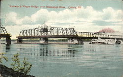 Railway & Wagon Bridge Over Mississippi River Quincy, IL Postcard Postcard Postcard