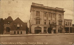 Public Library & Majestic Theatre Chico, CA Postcard Postcard Postcard