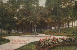 Duke's Fountain and Winona Hotel Winona Lake, IN Postcard Postcard Postcard