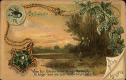 October - Scorpio, Hops, Injustice, Pendant with Green Gemstone Postcard