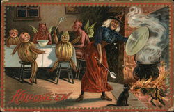 Halloween Witch Serving Dinner Postcard Postcard Postcard