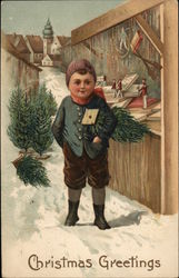 German Boy in front of Christmas Market Stall Postcard