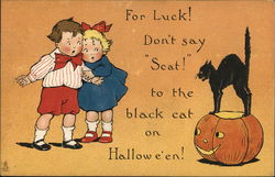 For Luck! Don't say Scat! to the black cat on Halloween! Postcard Postcard Postcard