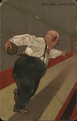 "Now Lads. Watch This" - Rotund Man Bowling Postcard Postcard Postcard