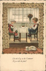 Children at Breakfast Table P. Ebner Postcard Postcard Postcard