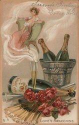 Fantasy: Woman & Champagne Bottles Women Postcard Postcard Postcard