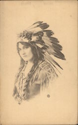 Photo of Woman in Indian Headress Native Americana Postcard Postcard Postcard