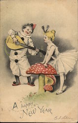 A Happy New Year - Mushrooms Children Postcard Postcard Postcard