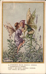 Fairy and Elf Kissing on Lavender Leaves Postcard