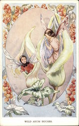 Wild Arum Houses -Two Fairies Emerging From Flowers Fantasy Postcard Postcard