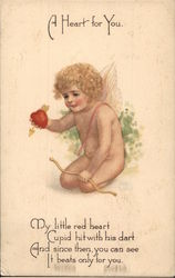 "A Heart For You" - Kneeling Cupid Offering Heart Postcard