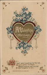 A Valentine Message - Blue Flowers Surrounding Gold Heart Postcard Postcard Postcard