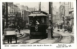 Single Deck Car No. 45 in Queen Street, Cardiff, Wales Trolleys & Streetcars Postcard Postcard Postcard