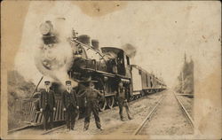 Railroad Men and Steam Locomotive Postcard