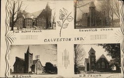 Town Churches Galveston, IN Postcard Postcard Postcard