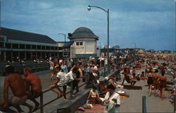 Bathers Along the Boardwalk and Beach Hampton Beach, NH Postcard Postcard Postcard