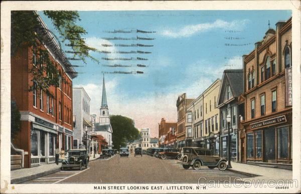 Main Street Looking East Littleton, NH Postcard