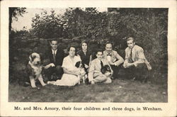 Mr. and Mrs. Amory, Children & Dog Postcard