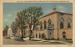 City Hall, First Presbyterian Church and Civic Auditorium Postcard