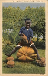 Young Boy Sitting On Pumpkin Postcard