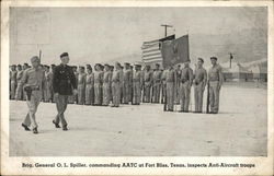 Brig. General O. L. Spiller, Commanding AATC at Fort Bliss, Texas, Inspects Anti-Aircraft Troops Army Postcard Postcard Postcard