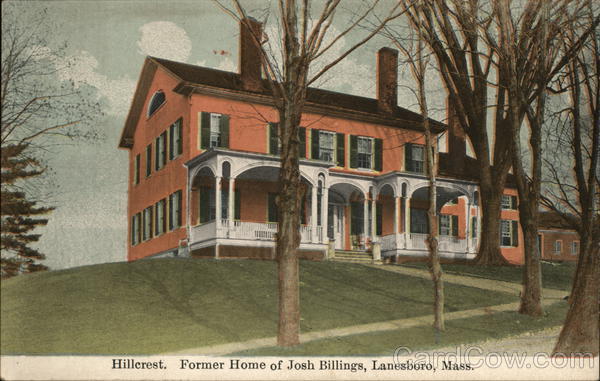 Hillcrest Former Home Of Josh Billings Lanesboro MA Postcard   Card00127 Fr 