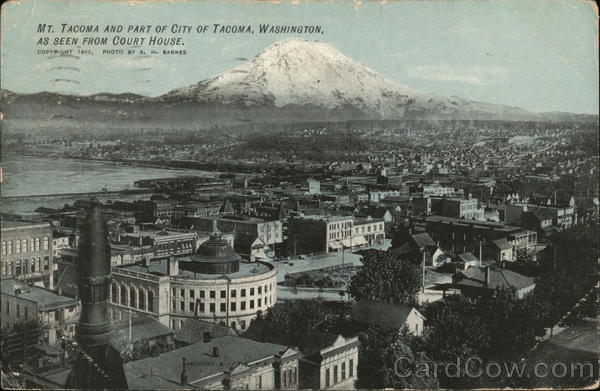 Mt Tacoma and Part of City As Seen From Court House Washington Postcard