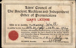 Liars' Council of The Ancient, Reckless and Independent Order of Prevaricators Postcard